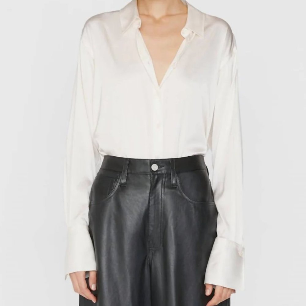 FRAME Silk Standard Shirt In Off White